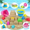 FUSPWEAO Collapsible Beach Toys Sand Toys for Kids, Sandbox Toys with 2 Collapsible Beach Buckets, Mesh Bags, Sand Molds, Sand Castle Toys for Beach, Travel Beach Toys for Kids 3-10