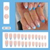 French Tip Press on Nails Long Almond Fake Nails Dark Blue Light Blue White Multicolor False Nails Glossy Nude Artificial Nails with Glue on Nails Reusable Full Cover Stick on Nails for Women