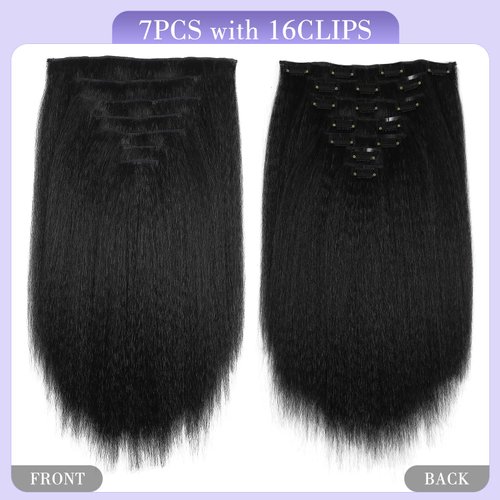 Quantum Love Kinky Straight Clips in Hair Extensions Full Head Yaki Straight Clip Ins for Black Women 14 Inches 7 Pieces Kinky Straight Synthetic Hair Extension