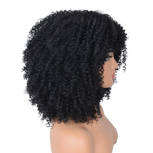 Curly Wigs for Black Women Afro Curly Wigs with Bangs Afro Hair Synthetic Heat Resistant Wigs Short Curly Wig