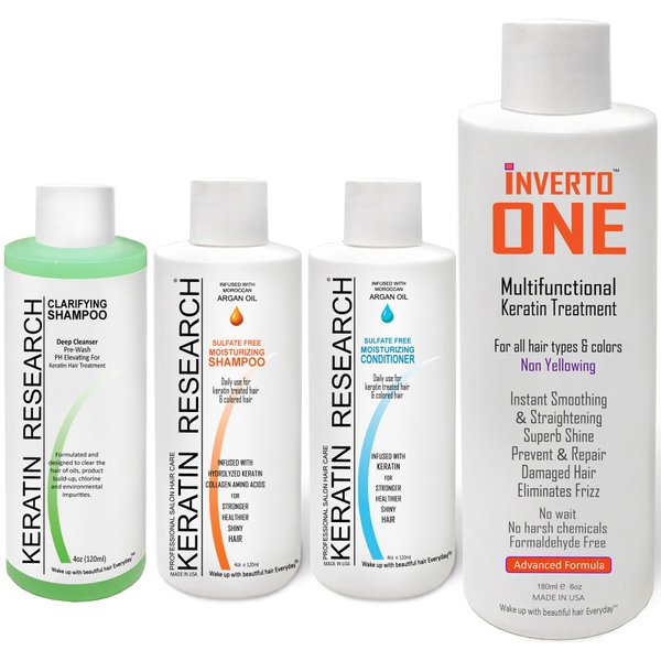 INVERTO ONE 180ml Formaldehyde-free Vegan Keratin Hair Treatment Kit by KERATIN RESEARCH for Curly, Wavy, Colored, Bleached, Damaged, Dry, Frizzy Hair - Instant Results, Easy, Powerful, Salon Grade