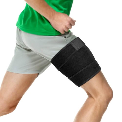 Thigh Support Brace, Hamstring Wrap Compression Sleeve with Anti-Slip Strip Support Thigh Quad Sprains, Tendonitis, Strains, Pulled Muscle Injury Rehab and Recovery, Fits Men and Women (Black)