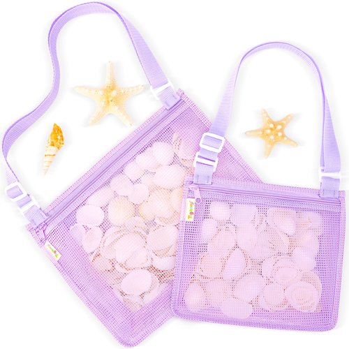 Tagitary Beach Toys Mesh Beach Shell Bags Sand Toys for Collecting Shells,Swimming Pool Treasure Bag with Zipper,Kids Beach Essentials Including 2PCS of Different Size for Kids and Parents(Only Bags)