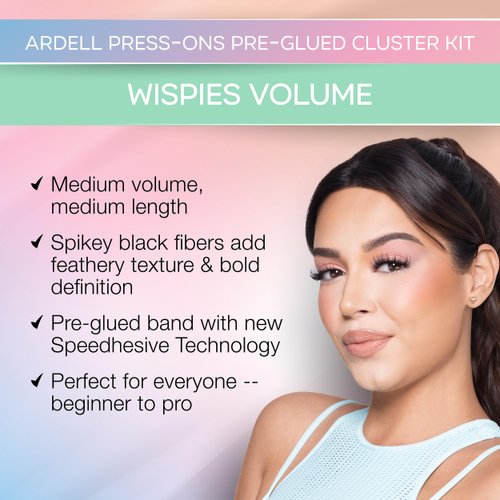 Ardell Press On Pre-Glued Eyelash Extension - Wispies Volume, Customizable DIY Lash Clusters, All-Day Wear, 12mm and 14mm Individual Lashes, 12 Count