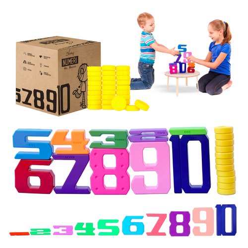 Skoolzy Number Blocks & Counting Coins 44 Piece Set, Toddler Toys Preschool Learning Activities Montessori Toys for Ages 18 Months+