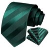 HISDERN Ties for Men Green Tie Handkerchief Set Dark Green Striped Formal Woven Emerald Pocket Square Wedding College Striped Necktie Christmas