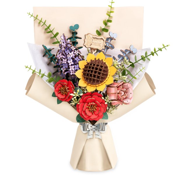 ROBOTIME 3D Puzzles Wooden Flower Bouquet DIY Model Building Kit to Build for Adults Artifical Bouquet Botanical Collection Craft Brain Teaser Puzzle Creative Gift Home Decor