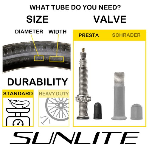 Sunlite Standard Presta Valve Tubes, 700 x 18-23 (27 x 1) / 80mm, Black