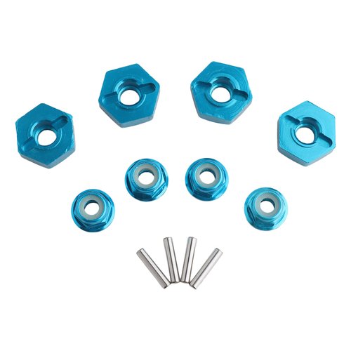 GDOOL 12mm Wheel Hex Hubs Drive Adapter 5mm Thick & Flange M4 Lock Nuts Aluminum for Redcat Axial HSP WLtoys Himoto RC Truck Model Car Upgrade Parts (Blue)