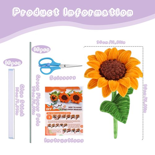 UzecPk 690PCS Orange Pipe Cleaners, Christmas Chenille Stems Pipe Cleaners, Sunflower Pipe Cleaner Flowers Kit with Instructions, Pipe Cleaners Bulk Set for DIY Art and Craft Decorations- 8 Flowers