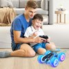 KKONES Remote Control car,2.4GHz Electric Race Stunt Car,Double Sided 360° Rolling Rotating Rotation, LED Headlights RC 4WD High Speed Off Road for 3 4 5 6 7 8-12 Year Old Boy Toys (Blue)