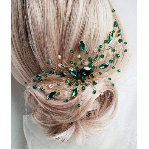 BERYUAN Women Bridal Teardrop Emerald Green Crystal Hair Comb Wedding Hair Accessory Rhinestone Hair Piece Party Headress for Bride Bridesmaid