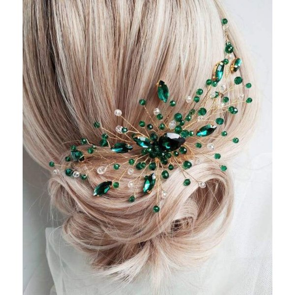 BERYUAN Women Bridal Teardrop Emerald Green Crystal Hair Comb Wedding Hair Accessory Rhinestone Hair Piece Party Headress for Bride Bridesmaid