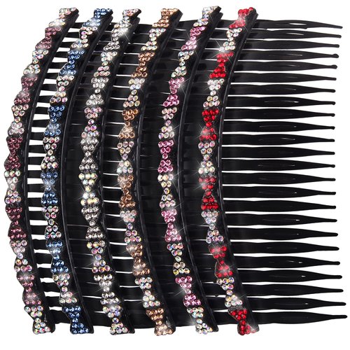 TAANGTHOSE 6 Pcs Hair Clip Comb for Girls Women Fashionable 24 Teeth Black Rhinestone Hair Side Combs for Women Plastic Bling Slide Combs for Hair Styling (Bow)