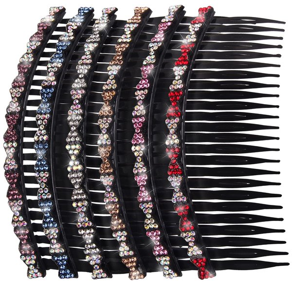 TAANGTHOSE 6 Pcs Hair Clip Comb for Girls Women Fashionable 24 Teeth Black Rhinestone Hair Side Combs for Women Plastic Bling Slide Combs for Hair Styling (Bow)