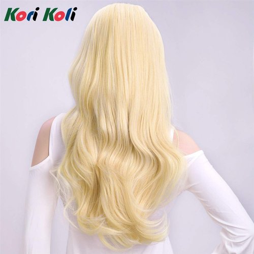 24" Long Wavy Clip in Half Head Tied Wig Blonde Premium Japanese Synthetic Kanekalon fibers Hair Extensions For Women 210g 8#