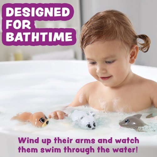 Tub Works® Wind Up Swimming Baby & Toddler Bath Toys, Arctic 3 Pack | Wind Arms & Watch Them Swim! | Interactive Baby Bath Toys | Ideal Bathtub Toys, Baby & Toddler Pool Toys or Water Table Toys