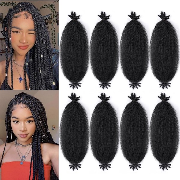 Marley Twist Braiding Hair Kinky Twist Hair 8 Packs Afro Twist Hair 16 Inch Springy Afro Twist Hair Pre Stretched Wrapping Hair For Pre Fluffed Springy Twist Hair(16 Inch,8Pack,1B)