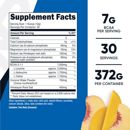 Nutricost BCAA + Hydration Powder (Peach Mango) 30 Servings - Branched Chain Amino Acids with Hydration Complex - Gluten-Free, Non-GMO