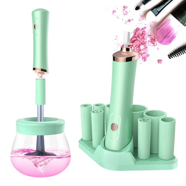 Senbowe Upgraded Makeup Brush Cleaner and Dryer Machine, Electric Cosmetic Automatic Brush Spinner with 8 Size Rubber Collars, Wash and Dry in Seconds, Deep Cosmetic Brush Spinner for All Size Brushes