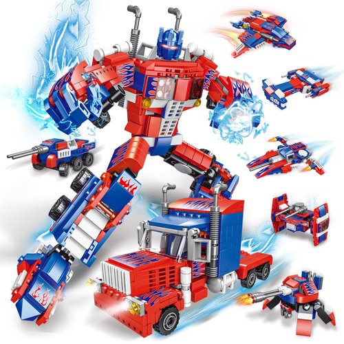 Transforming Building Blocks Set for Adults, Convertible Truck and Robot Building Kit Model, 6 in 2 Building Creative Action Mech Toys Halloween Xmas Gift for Boys and Girls (Blue)