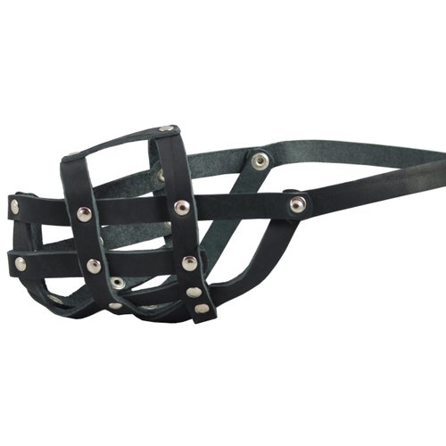 Real Leather Dog Basket Muzzle #104 Black - Amstaff (Circumference 11.8", Snout Length 3")