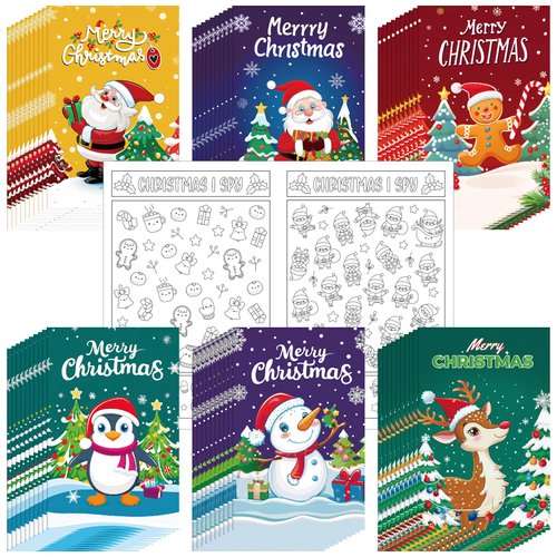Youdaju 60 Pcs Christmas Activity Books Christmas Coloring Books Fun Christmas Coloring Pages Mini Coloring Book Bulk DIY Art Drawing Book Set for All Ages Kids Party Favors Holiday Party Supply