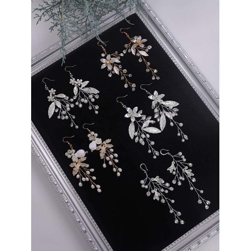 Denifery Handmade Earrings Flower Chandelier Earrings Bridal Earrings Flower Leaf Earrings Pearl Wedding Dangle Earrings Statement Rhinestone Earrings Jewelry for Wedding Party Daily Wear (Style 2)