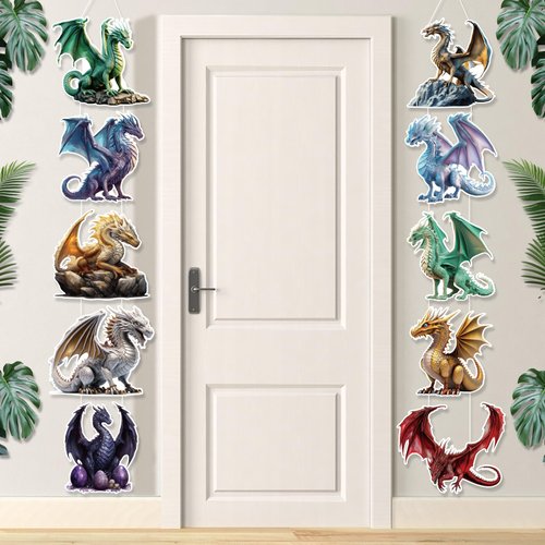 Dragon Birthday Party Decorations for Kids 10 Pcs Dragon Birthday Door Banner Wings of Fire Hanging Banner Watercolor Fantasy Dragon Knight Porch Sign for Dinosaur Theme Birthday Baby Shower Party Supplies