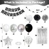 Black and Silver Birthday Party Decorations, Black White Silver Balloons Birthday Decoration Black Happy Bithday Banner Star Foil Balloon Silver Fringe Curtain Pompom for Women Men Birthday Supplies
