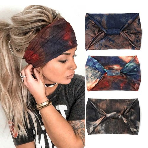 GORTIN Extra Wide Headbands African Turban Head Bands Stretch Boho Head Wraps Elastic Yaga Hair Bands Sweatbands Hair Accessory for Black Women Pack of 3
