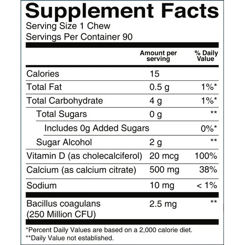 BariatricPal Sugar-Free Calcium Citrate Soft Chews 500mg with Probiotics (90 Count) - Blue Raspberry