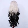 RONGDUOYI Ombre Black Synthetic Lace Front Wig for Women Blonde to Black Colored Lace Wig Body Wave Platinum Roots Lace Wig Synthetic Daily Wear Costume Party Wig
