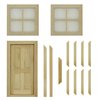 Cayway 2 PCS Dollhouse Windows, 1 PCS Miniature Wooden Door,1:12 Scale Mini Window Frame for DIY Dollhouse or Model Town Accessory