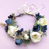 June Bloomy Flower Girl Wedding Headpiece Bridal Flower Crown Spring Wreath BOHO Garland Halo(Royal Blue White)