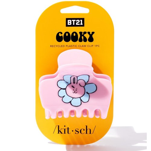 BT21 x Kitsch Recycled Plastic Puffy Medium Hair Clips for Women - Medium Claw Clips for Thin Hair | Claw Hair Clips for Short Hair | Medium Hair Claw Clips for Women, Cute Hair Claws for Girls, Cooky
