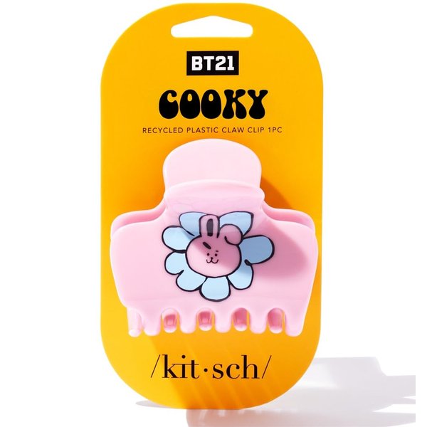 BT21 x Kitsch Recycled Plastic Puffy Medium Hair Clips for Women - Medium Claw Clips for Thin Hair | Claw Hair Clips for Short Hair | Medium Hair Claw Clips for Women, Cute Hair Claws for Girls, Cooky