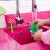 Vigar Flower Power 3-piece Sink Caddy Set, Daisy-shaped Dish Brush, Sponge and Fence-shaped Holder with Suction Cup, Pink
