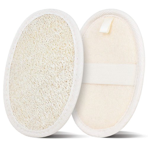 Zittop 2 Pack Loofah Sponge Pads, Natural Luffa and Terry Cloth Exfoliating Loofah Sponge Scrubber Body Glove for Spa, Bathing and Shower