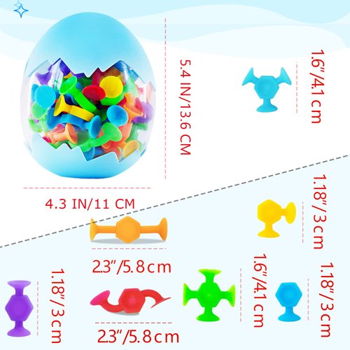 48 Pcs Bath Toys for Kids Ages 3+, Sensory Toys for Autistic Children, Travel Toys Window Toys Stem Learning Toys, Bathtub Toys with Dinosaur Eggshell Storage