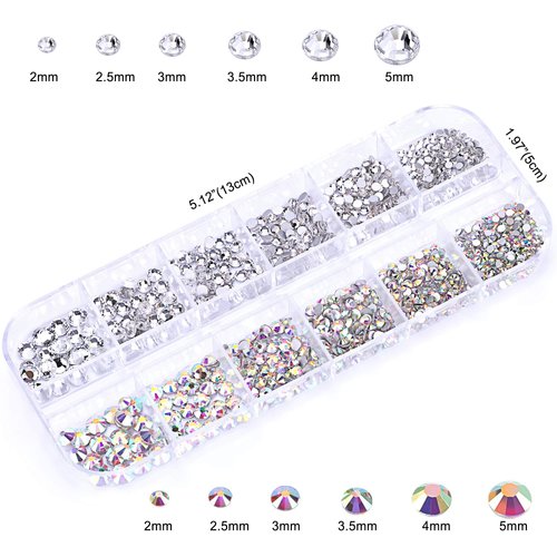 3000 PCS Rhinestones for Craft, PHOGARY AB Rhinestones Flat Back (small size 1.5-5 mm) 13 Colors with Pick Up Tweezer for Crafts Nail Face Art Clothes Shoes Bags Phone Case DIY