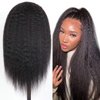 Kinky Straight Wig 4x4 Closure Wigs Yaki Straight Wig Lace Closure Wig Brazilian Human Hair Wigs For Black Women 180% Density Wig Natural Hairline Glueless (12 Inch,Kinky Straight Wig)