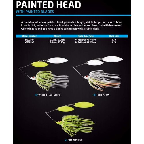 War Eagle Custom Lures Painted Head Spinnerbait Fishing Lure, Chartreuse, Painted Double Willow (1/2 oz)