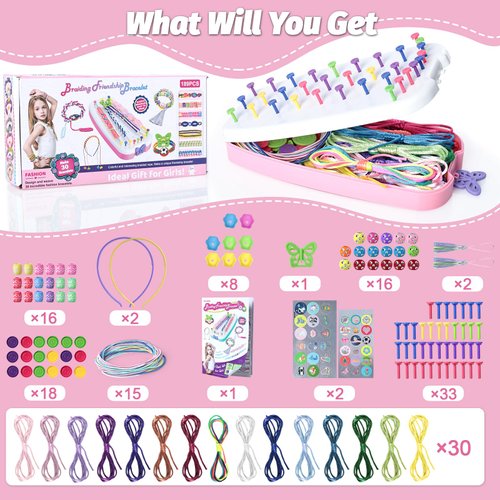 Friendship Bracelet Making Kit for Girls, Kids Jewelry Making Kit, Arts and Crafts Ideas for Kids, Multicolored String Bracelets Maker Craft, Christmas Birthday Gifts for Girls