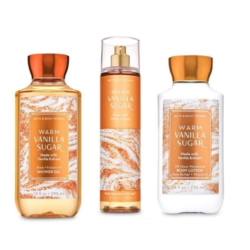 B & Body Works Warm Vanilla Sugar - Full Size Set - Shower Gel, Body Lotion, Fine Fragrance Mist
