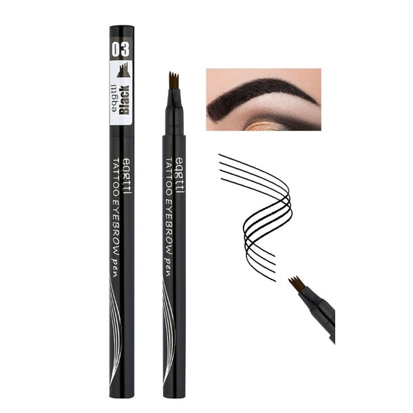 YUANLI Microblading Eyebrow Pen, Waterproof Eye Brow Pencils for Women With 4 Micro-Fork Tip, Liquid Brow Pencil, Smudge-Proof and Waterproof Eyebrow Pencil for Natural Hair-Like - Black
