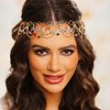 Fashey Boho Headchain Bead Tassels Headbands Gold Forehead Chains Bridal Headpiece Festival Hair Accessories for Women and Girls