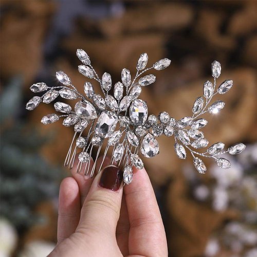 Jakawin Rhinestone Bride Wedding Hair Pice Crystal Hair Comb Bridal Hair Accessories for Women HC088 (Silver)