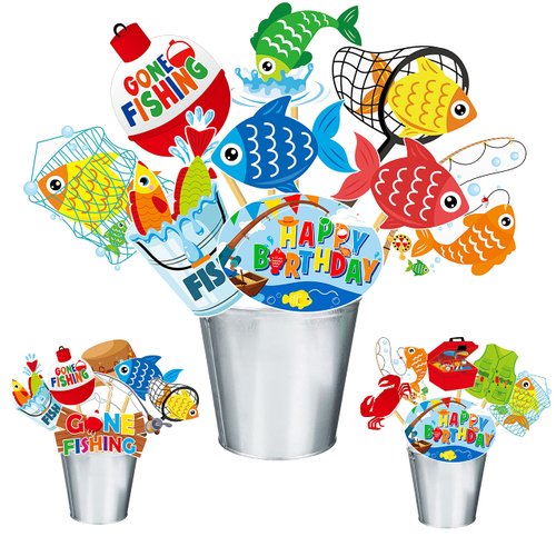28Pcs Gone Fishing Theme Centerpiece Sticks Fishing Party Table Toppers Go Fishing Game Decorations Fish Themed Birthday Party Decorations for Baby Shower Supplies