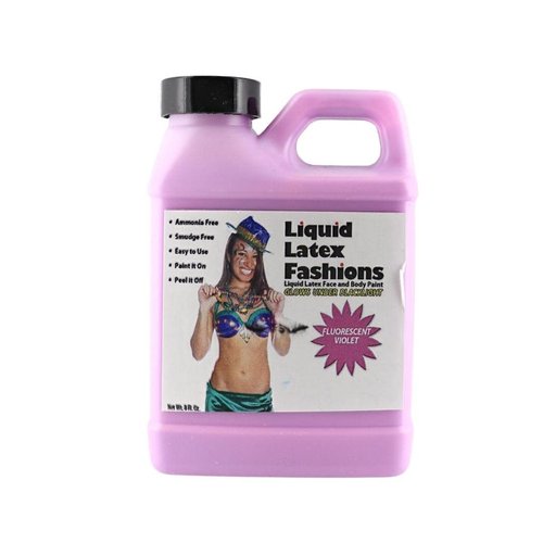 Fluorescent Violet 8 Oz - Liquid Latex Face and Body Paint, Black Light UV Reactive GLOW, Ammonia Free, Perfect for Halloween Costume, Cosplay, Concerts, Parties!